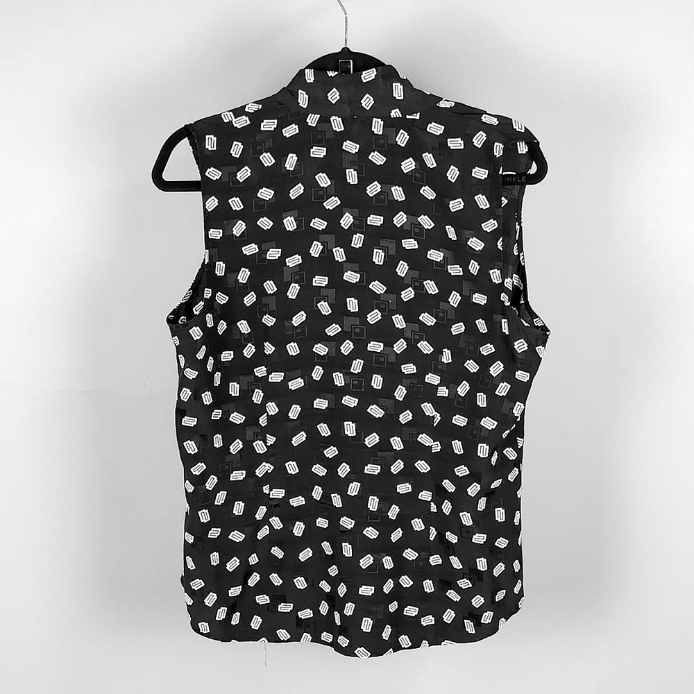 Ralph Lauren LRL Silk Sleeveless Blouse Tank Top Geometric Womens Navy White - Picture 7 of 10